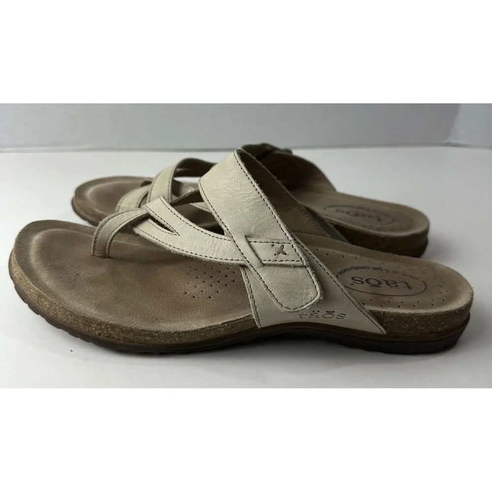 Taos The Perfect Sandals Light Beige Tan Stone Thong Toe Strappy Women's Size 10 - Picture 11 of 14